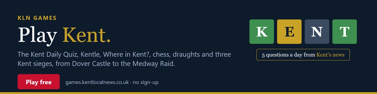 KLN Games: Play Kent. The Kent Daily Quiz, Kentle, Where in Kent?, chess, draughts and three Kent sieges, from Dover Castle to the Medway Raid. Free, no sign-up. games.kentlocalnews.co.uk