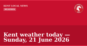 Kent weather today — Sunday, 21 June 2026 — Kent Local News branded hero