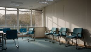 Empty NHS waiting room chairs - illustrative image for capped autism and ADHD assessments