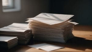 A long trail of stacked correspondence with one envelope still sealed