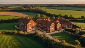 Illustration: aerial view of a new housing estate meeting Kent farmland