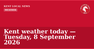 Kent weather today — Tuesday, 8 September 2026 — Kent Local News branded hero