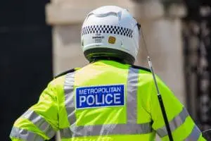 Police motorcycle officer with helmet