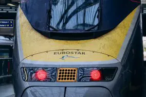 Eurostar train at a platform, representing Eurotunnel operations at Folkestone
